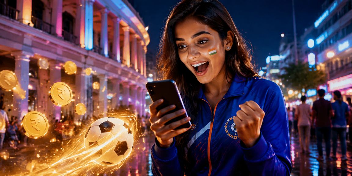 Evening scene of Connaught Place with cricket betting neon at night